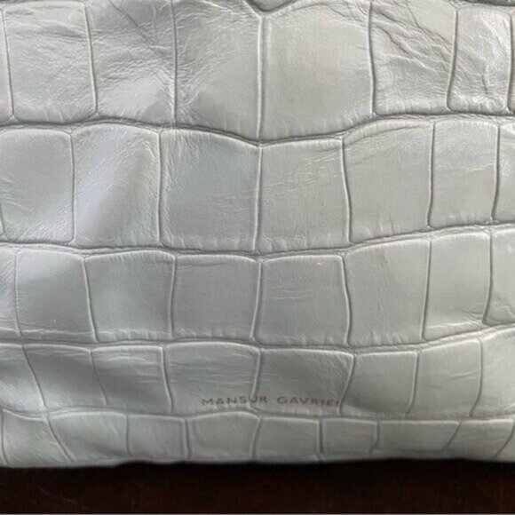 Mansur Gavriel Mini Bucket Bag Gator Blue Alligator Print Drawstring Crossbody - Picture 4 of 9